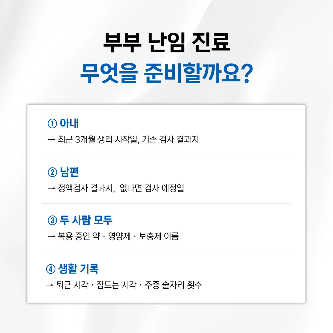 부부가 각자 챙겨 올 난임 진료 준비물 체크리스트
